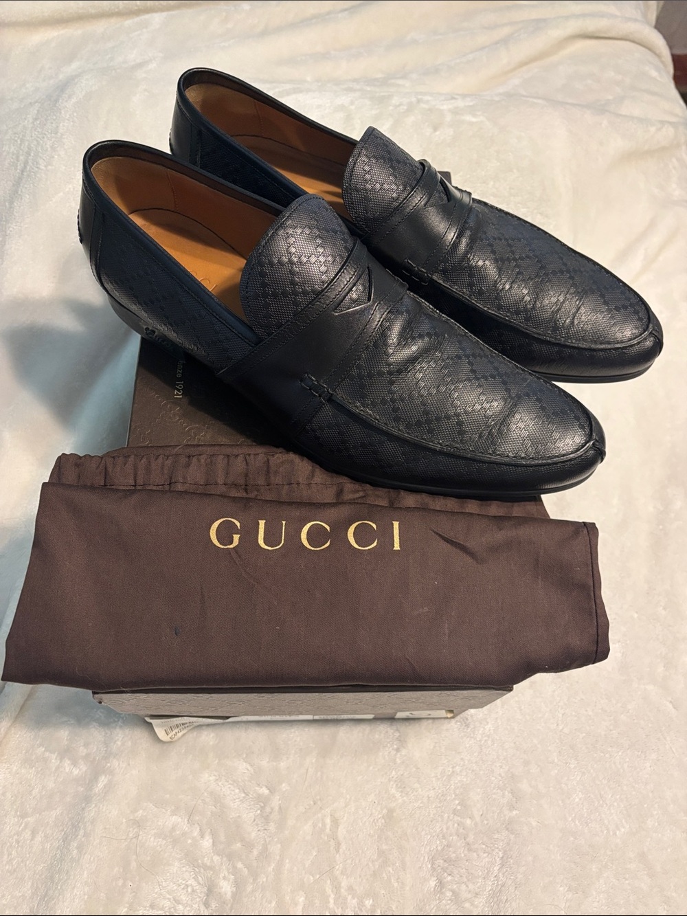 Gucci Black Embossed Leather Men's Penny Loafers